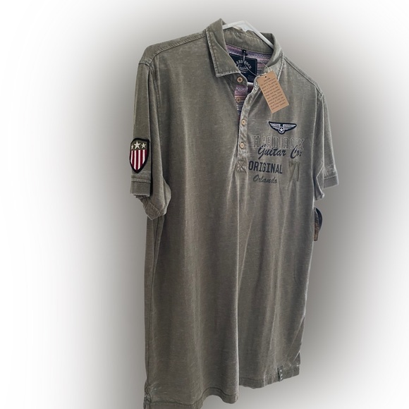 Hard Rock Men's Guitar Company Military Polo Olive Green PRAGUE Size L - NWT - Picture 4 of 12